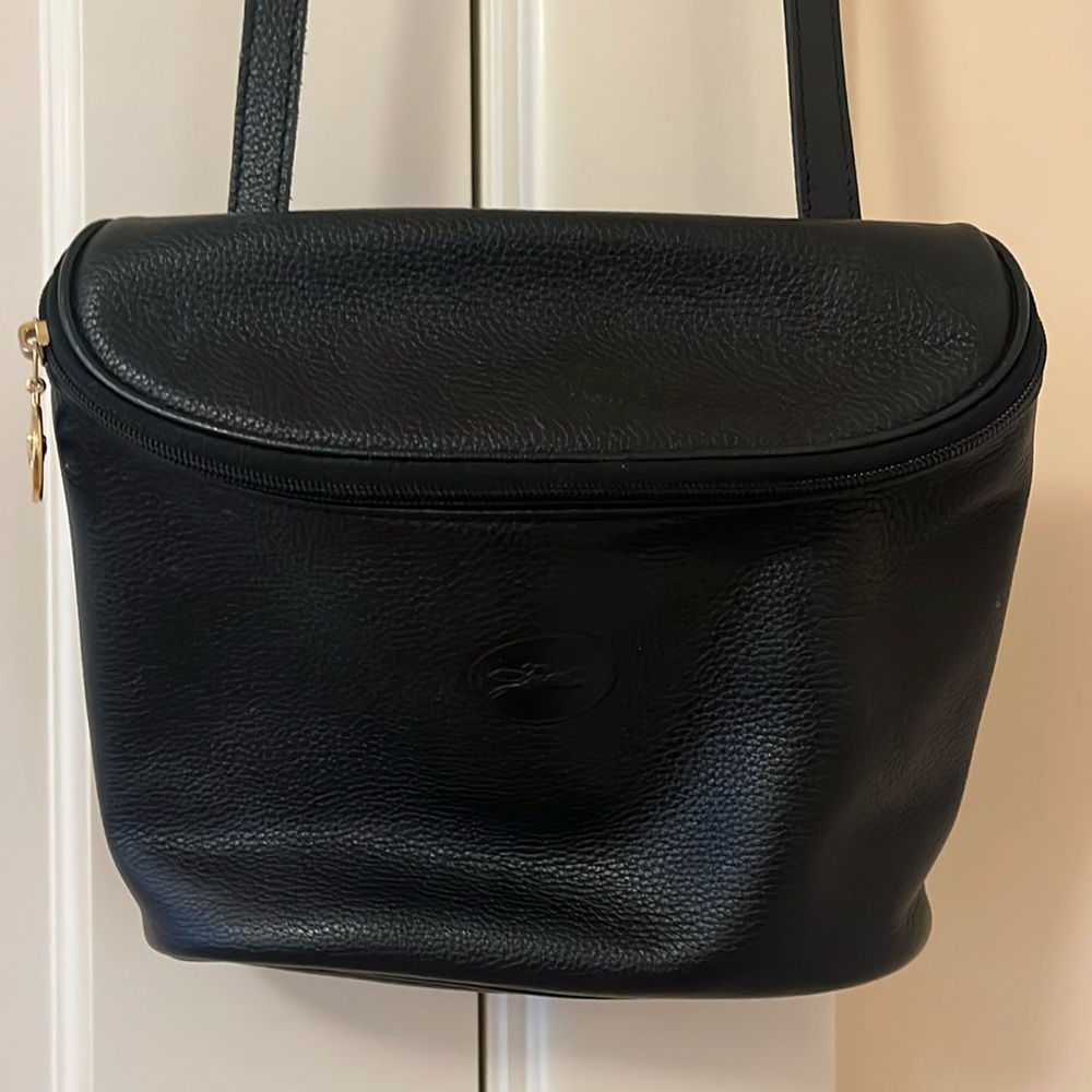 Vintage Longchamp Black Soft Pebbled Leather Crossbody Bag